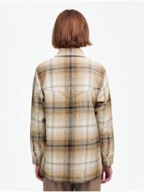 Madewell Plaid Shacket Beige Brown Oversized XL Button Front